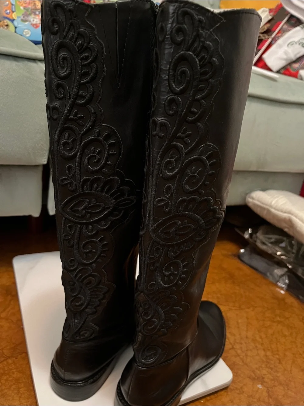 Gianni Bini Black Over-the-Knee Boots with Embroidered Detail Sz US6.5 Womens